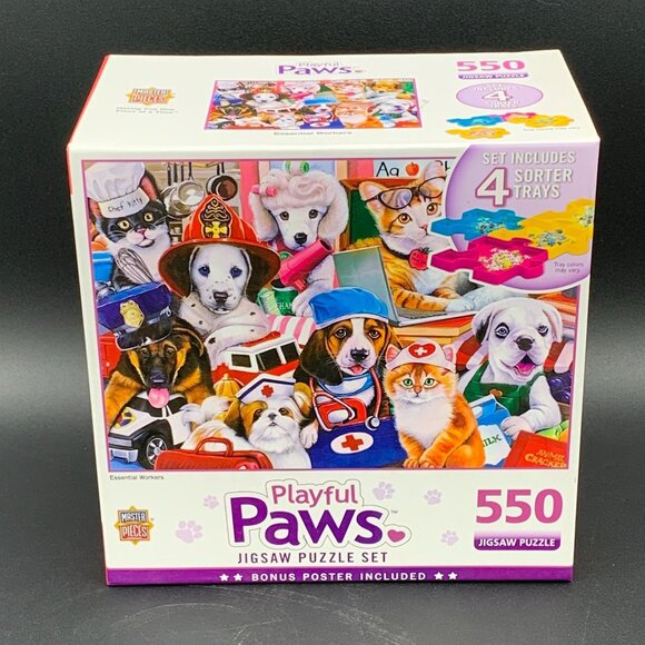 Playful Paws Jigsaw Puzzle 550 Piece Puppies Dogs 4 Sorter Trays Poster - Picture 6 of 7